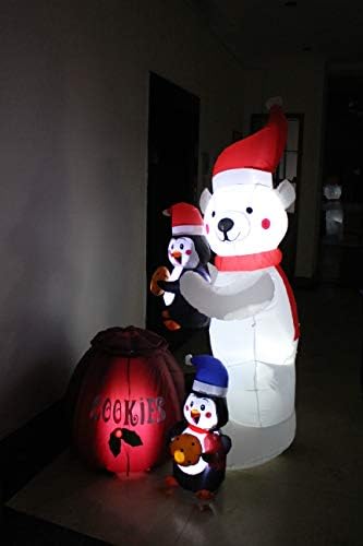 6 Foot Tall Animated Christmas Inflatable Polar Bear and Three Penguins