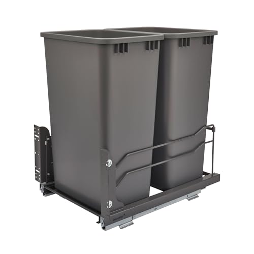 Rev-A-Shelf Double Pullout Trash Can w/Soft-Close Slides, 14.5" Min Opening | Large Capacity Garbage/ Recycling Bins for Full Height Kitchen Cabinets, Heavy Gauge Wire Construction, 53WC-2150SCDM-217