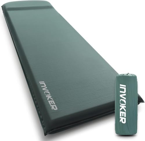 INVOKER Camping Sleeping Pad, Self-Inflating, 75 x 24 x 3.15 in, Green