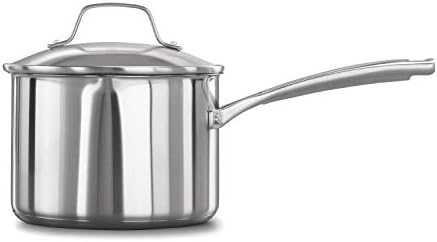 Calphalon Classic Stainless Steel Sauce Pan, 3.5-Quart, Impact-Bonded Aluminum Base, Stay-Cool Handles
