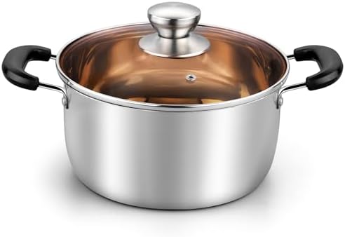 TeamFar 4 Quart Stock Pot, Stainless Steel Stock Pasta Soup Pot with Lid