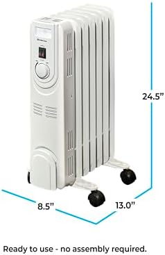 Comfort Zone Electric Oil-Filled Radiant Radiator Space Heater, Never Refill, Adjustable Thermostat, Tip-Over Switch & Overheat Protection System