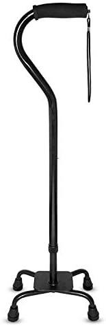 RMS Quad Cane - Adjustable Walking Cane with A Large Four-Pronged Base for Extra Stability - Foam Padded Offset Handle for Secure & Comfort Grip