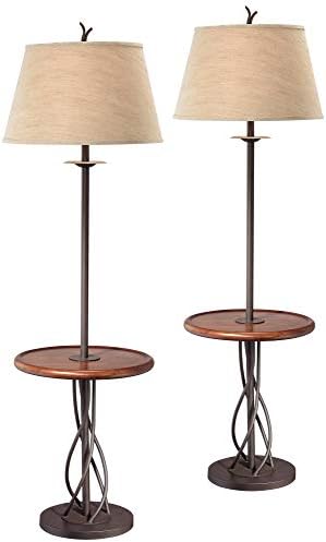 Franklin Iron Works 63 1/2" Tall Twist Base Wood Table Floor Lamps Set of 2