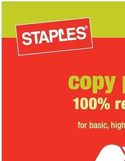 Staples 100% Recycled Printer Paper Bright White Copy/Fax/Laser/Inkjet, 500 Sheets