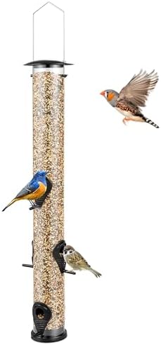 Backyard Expressions Tall Tube Bird Feeder - Durable Hanging Wild Bird Feeder for Wild Birds - 16" Tall, 4-Port Design