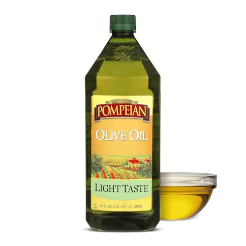 Pompeian Light Taste Olive Oil - 48 fl oz | Olive Oil for High Heat Cooking - Light Flavor for Baking and Sauteing - High Smoke Point