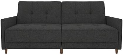 DHP Andora 76 Inch Futon Sofa Bed, Modern Upholstered Couch Sleeper with Button Tufted Back and Seat, Navy