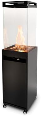 Planika Faro 41, 000 BTU Propane Patio Heater 59" Modern Freestanding Glass Tower with Wheels, Smokeless 360° Flame