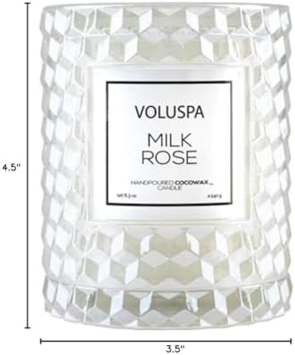 Voluspa Milk Rose, Cloche Textured Glass Candle, 8.5 Ounce, 55 Hour Burn Time, Coconut Wax for Clean Burning, Handcrafted in the USA