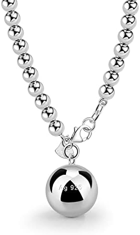 Dankadi Italy Fashion Women 925 Sterling Silver Bead Necklace Bell and Heart Pendant 4MM 6MM Round Prayer Beads Link Chain 18 "20" 22 "24" 26 "28"