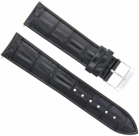 Ewatchparts 22mm Black Leather Replacement Watch Strap Silver Buckle Compatible With Invicta Signature Two