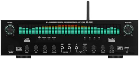 5.1 Channel Karaoke Amplifier with Mic Input, Home Audio Surround Sound Amplifier with Optical, Coaxial & RCA Inputs, Subwoofer Support for TV