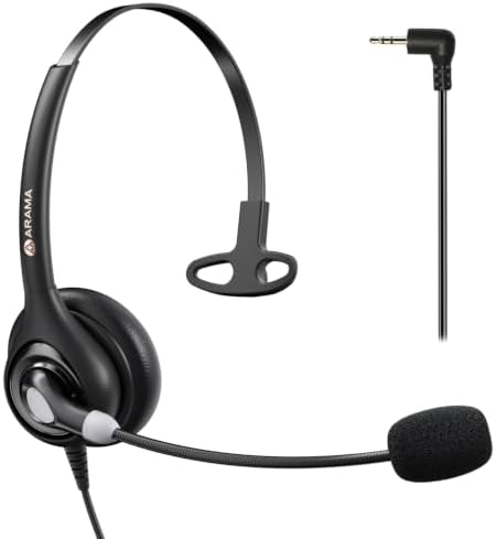 Arama Cordless Phone Headset with Microphone, 2.5mm Jack Telephone Headset for Office Landline, Noise-Cancelling Mic & Volume Control, Wired Headphones Compatible with Panasonic AT&T Vtech Uniden