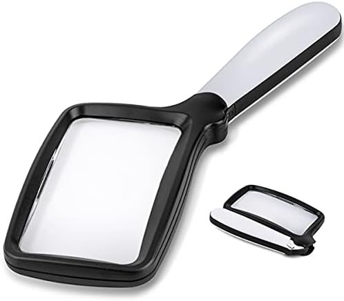 Folding Handheld Magnifying Glass with Light, 5X Large Rectangle Reading Magnifier with Dimmable LED for Seniors with Macular Degeneration, Newspaper