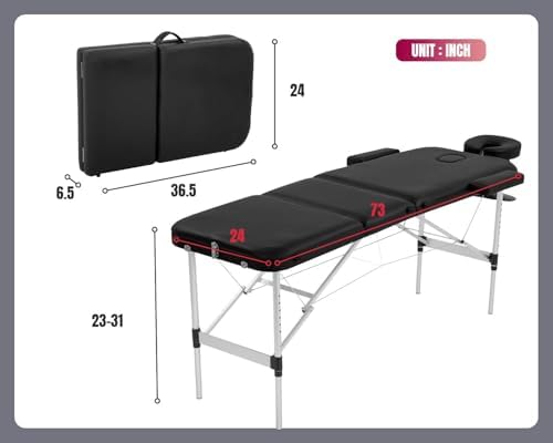 BestMassage Aluminium Massage Bed Portable Massage Table 28 inch Wide Lash Bed Height Adjustable 3 Folding Spa Table with Non-Woven Bag for Spa Footmassage Facial CareSpa Tattoo