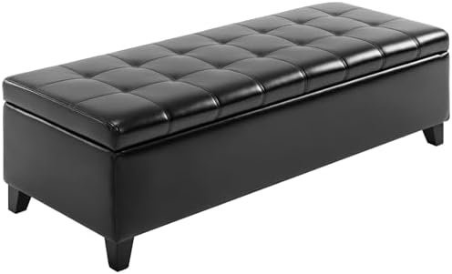 HOMCOM 51" Ottoman Storage Bench Faux Leather Storage Chest Black | Lift Top, Tufted Ottoman, Living Room, Entryway