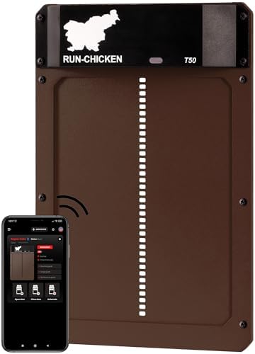 RUN-CHICKEN Door T50 – Automatic Chicken Coop Door Opener, Battery Powered & Weatherproof Aluminum, Smart App & Timer Control, Predator Proof