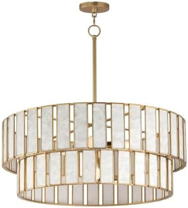 Maxim Lighting Miramar 6-Light Chandelier | Aged Brass Finish | Capiz Shell Shades | Coastal Chandelier for Dining Rooms | Adjustable Drop