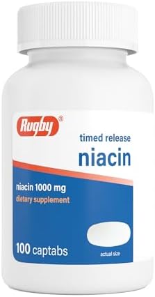 Rugby Timed-Release Niacin 1000mg Captabs for Adults, 100 Count (1-Pack) | Dietary Supplement for Energy, Circulation and Metabolism Support, Controlled Release to Help Minimize Flushing