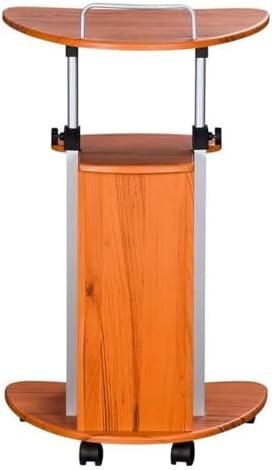Pemberly Row Sit-to-Stand Rolling Laptop Cart, Adjustable Height 28-46 in, Wood Grain Finish MDF Panels, Open Storage with Accessory Shelf