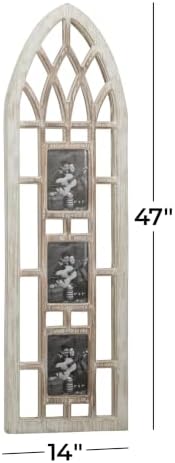 Deco 79 Wooden Wall Photo Frame Slim Arched Window Inspired 3 Slot , 14" x 1" x 47", Light Brown