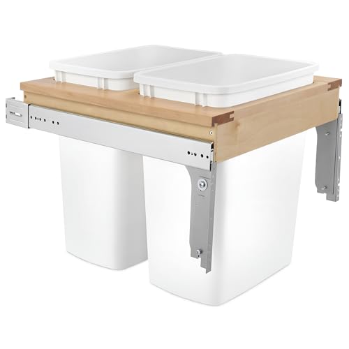 Rev-A-Shelf Top Mount Double Pullout Under Cabinet 35 Quart Kitchen Trash Cans with 150 Pound Rated Full-Extension Slides, 4WCTM-21DM2