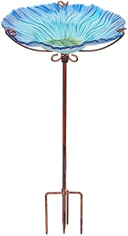 MUMTOP Glass Bird Bath for Outside, Blue Bird Feeder Birdbaths for Oudoors