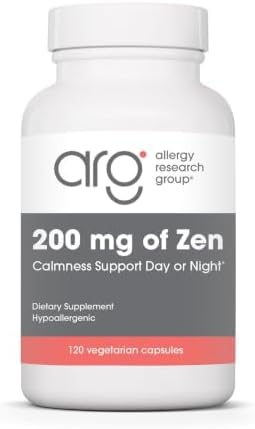 Allergy Research Group ARG 200 mg of Zen - Supports Calm and Stress Balance - Delivers 200 mg L-Theanine & 550 mg GABA per Serving - Vegetarian & Hypoallergenic - 60 Servings - 120 Capsules