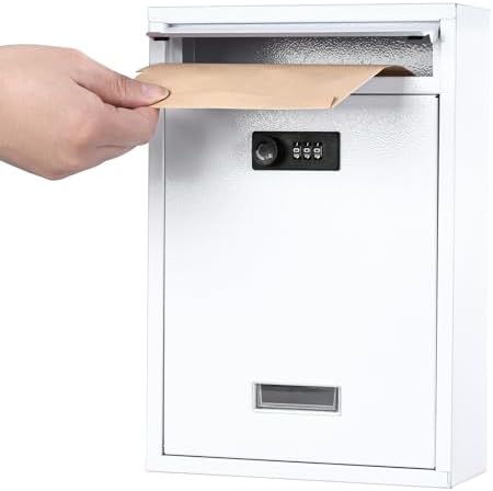KYODOLED Mailbox for Outside, Wall Mount Locking Mailbox, Security Drop Box with Key Lock for Letters, Cash, Cards, Steel Mail Box for House Office School, 12.4H x 8.54L x 3.35W Inches, Black