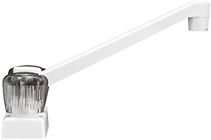 Dura Faucet DF-PK640S-WT RV Swivel Kitchen Galley Bar Faucet (White) | Smoked acrylic knobs and a rotating spout serve sink or bar duty.