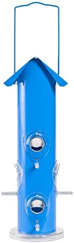 Perky-Pet Blue Metal Tube Wild Bird Feeder - 1 lb Capacity for Wild Bird Seed - Durable Construction - 391