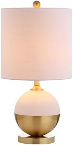 JONATHAN Y Carr Modern Table Lamp Ceramic Metal 23.5", White/Brass Gold | Contemporary Glam Nightstand Bedroom Desk Light, Linen Drum Shade, Silk Cord