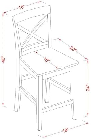East West Furniture PBS-OAK-W Pub Counter-Height Bar Stool - Pub Height Kitchen Chairs, Set of 2, Oak