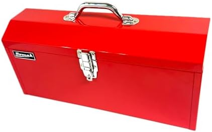 Homak Tool Box, 16" Portable Steel Small Tool Box with Metal Latch Closure & Plastic Handle, Multi-Purpose Heavy Duty Toolbox, Red