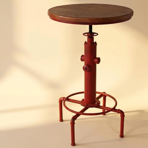 Topower Industrial Bar Table 32.3-38.2" Adjustable Pub Table Kitchen Dining Coffee Bistro Table (Red)