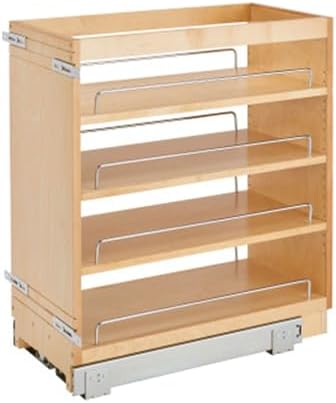 Rev-A-Shelf Pullout Kitchen Cabinet Organizer, Min Cabinet Opening 8.5" W | 8" W Slide Out Pantry Spice or Utensil Storage Rack with Adjustable Shelves for Base Cabinet Organization, 448-BC-8C