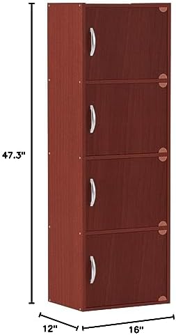 HODEDAH IMPORT 4-Shelf Bookcase Cabinet, Black