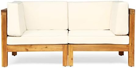 GDFStudio Outdoor Sectional Loveseat Set | 2-Seater | Acacia Wood | Water-Resistant Cushions | Teak and Beige
