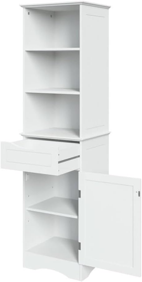 RiverRidge, White Ashland Bathroom Freestanding Storage Cabinet with Three Open Shelves and Drawer