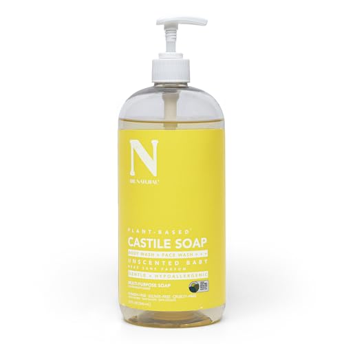 Dr. Natural Castile Liquid Soap - Multi-Use Body Wash, Shampoo and Face Wash - Body Soap for Skin, Hair, Pets and Home - Unscented Baby - 32 oz