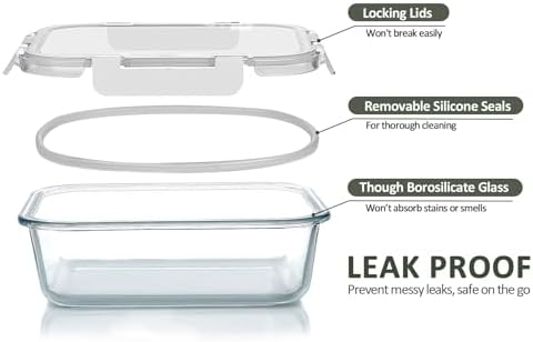 M MCIRCO 8 Pack,30 oz Glass Food Storage Containers with Lids, Gray