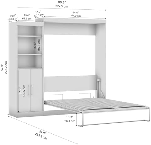 Bestar Nebula Queen Murphy Bed with Closet Organizer with Doors (90W) in Bark Gray, Sleeping Arrangement and Wardrobe for Multipurpose Room