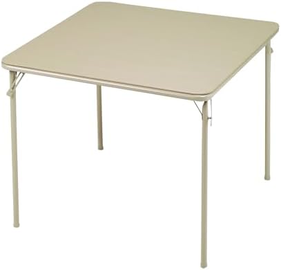 Sudden Comfort 34 by 34 Inch Portable EZ Slide Leg Lock Square Metal Padded Vinyl Top Folding Dining Card Table in Buff Tan