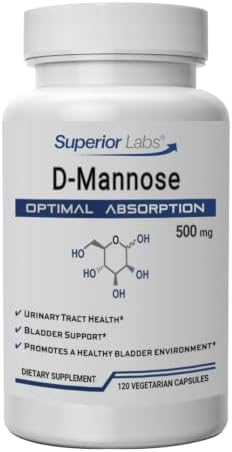 Superior Labs D-Mannose 500 mg, Pure Non-GMO Optimal Absorption Prebiotic, Urinary Tract, Bladder & Kidney UTI Support, Digestive & Liver Health Aid
