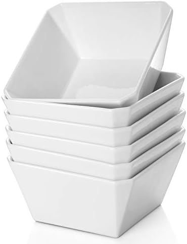 Samsle Porcelain Cereal Bowls, 16 oz Square Serving Bowls Set, 5 Inch White Ceramic Bowls for Salad, Soup, Snack, Dessert and Marmalade