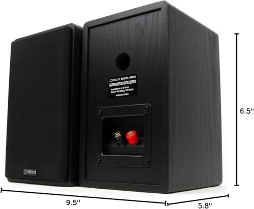 Micca MB42 Standard 2-Way Passive Bookshelf Speakers, Stereo Pair, Black | Amplifier Required, 4-Inch Carbon-Fiber Woofer, 0.75-Inch Silk-Dome Tweeter