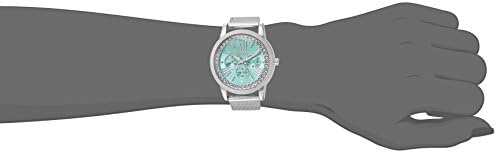 XOXO Women's Silver-Tone Analog Watch with Crystal Bezel and Aqua Blue Dial – Mesh Band Dress Watch with Faux Chrono Look Fits Wrists 5.5"-8" in