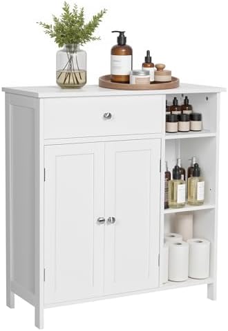 VASAGLE Bathroom Storage Cabinet, with 2 Doors, 31.5" H, Cloud White