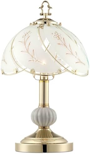 Polished Brass Flower Petal 15" Small Table Lamp Gold Touch 4-Way Glass Off | Etched Shade Art Traditional Cottage Floral Bedroom House Bedside Nightstand Home Office Living Room